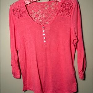 Chic Pink Lace Accent Blouse